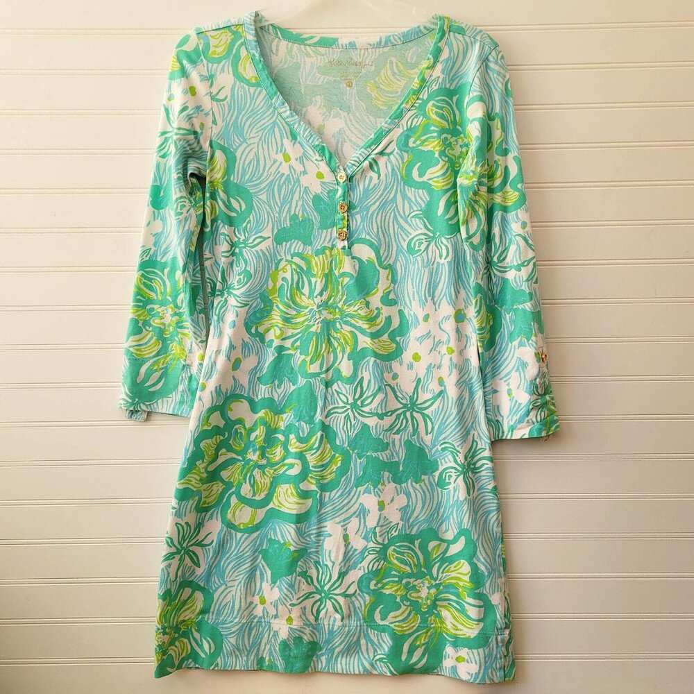 Lilly Pulitzer Palmetto Dress Womens XS Lagoon Green Wave Rider Beachy Cruise